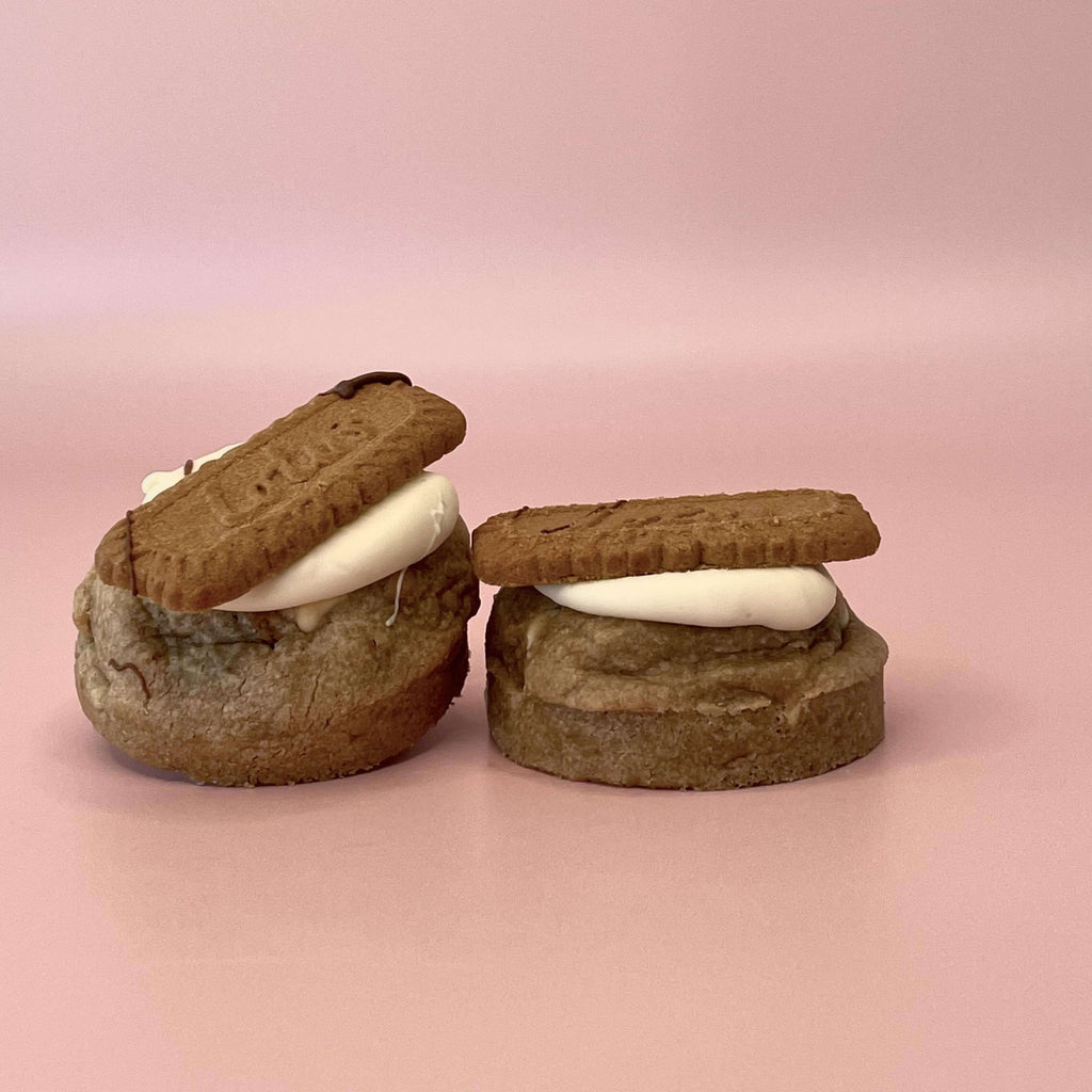 Loaded Cookies topped with white choc and biscoff 