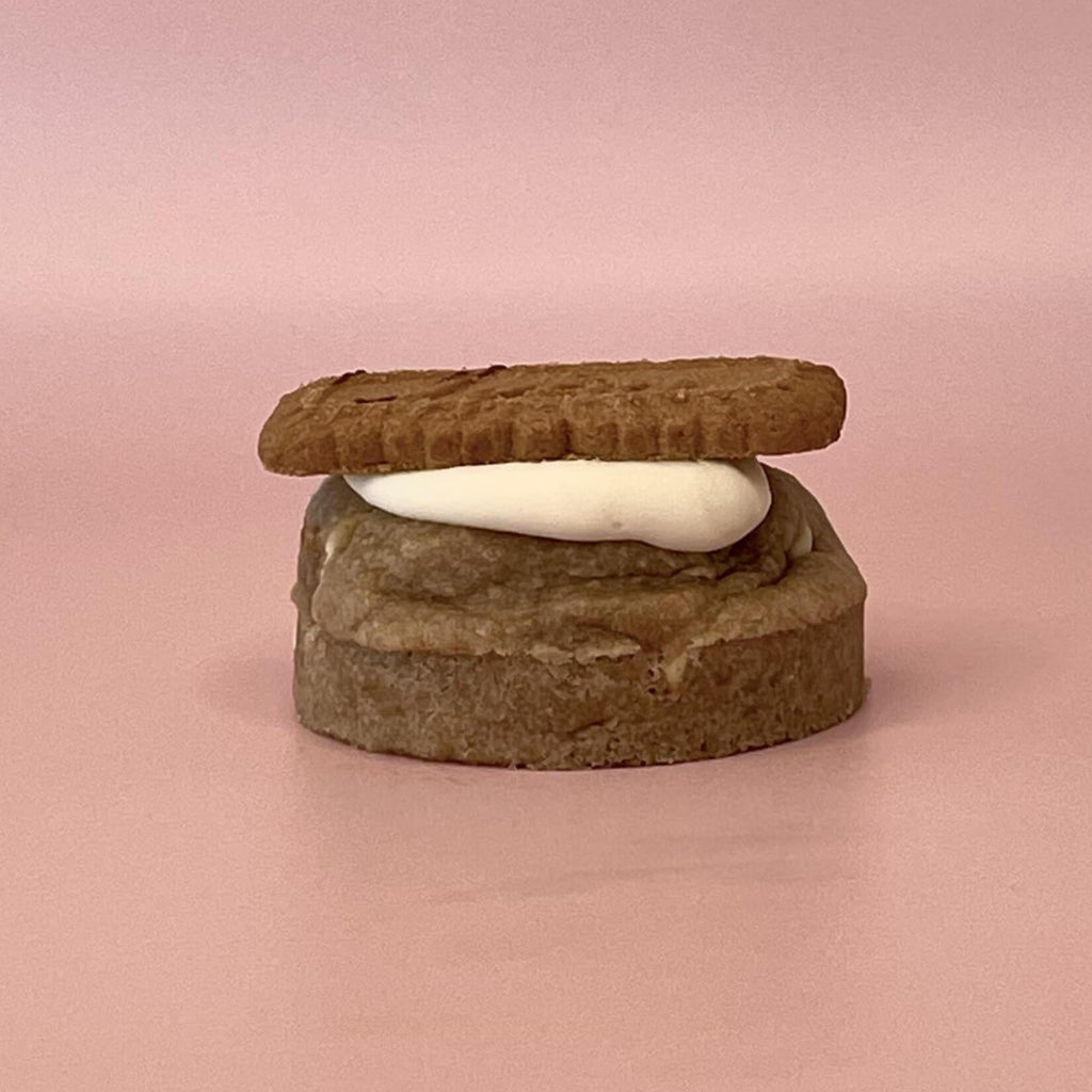 Loaded Cookie topped with white choc and biscoff 